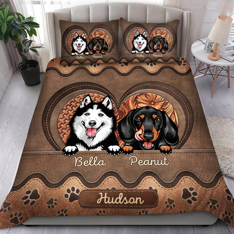Leather Texture Effect Personalized Bedding Set For Dog Lovers