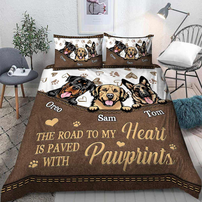 Cute Dogs Pattern The Road To My Heart Is Paved With Pawprints Custom Bedding Set
