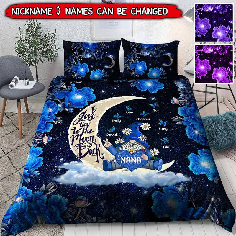 Grandma Mom Gnome Loves Butterfly Kids To The Moon And Back Personalized Bedding Set