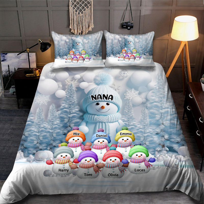 Christmas Blue Vibe Snowman Grandma Mom Colorful Kids Personalized Bedding Set