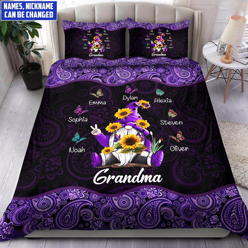 Grandma - Mom Sunflower Gnomes Butterflies Kids Personalised Bedding Set