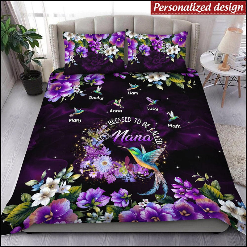 Hummingbirds Blessed To Be Called Nana Mimi Grandma Personalized Bedding Set