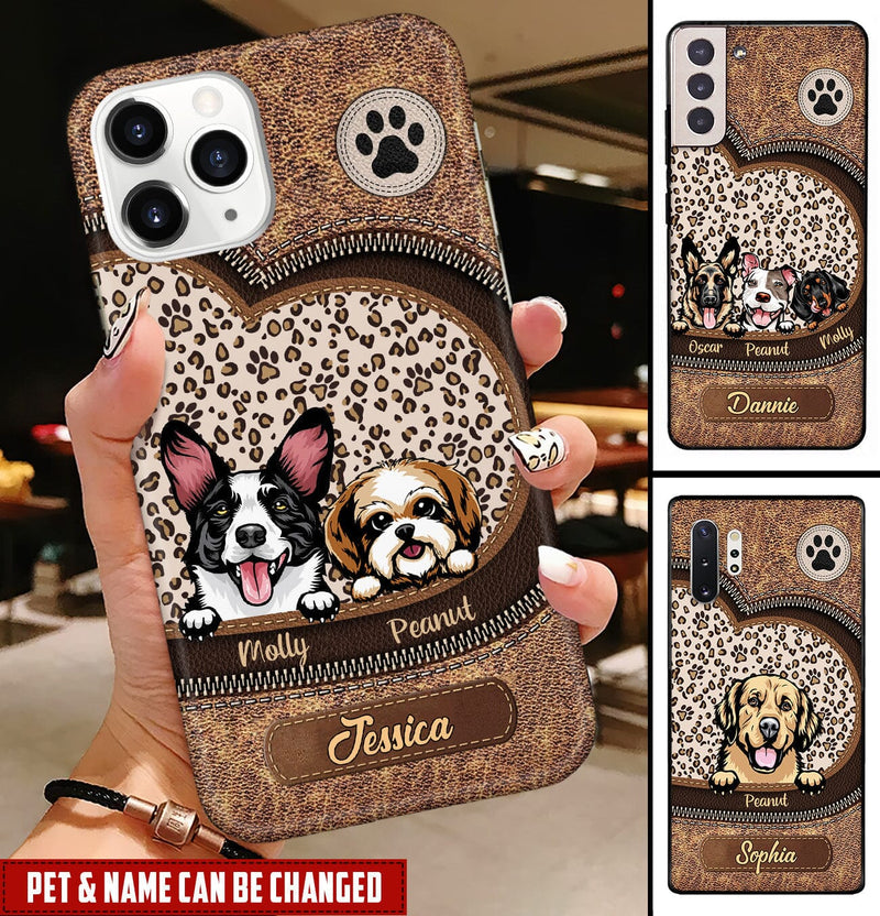 Dog Mom Puppy Pet Dogs Lover Texture Leather Personalized Phone Case