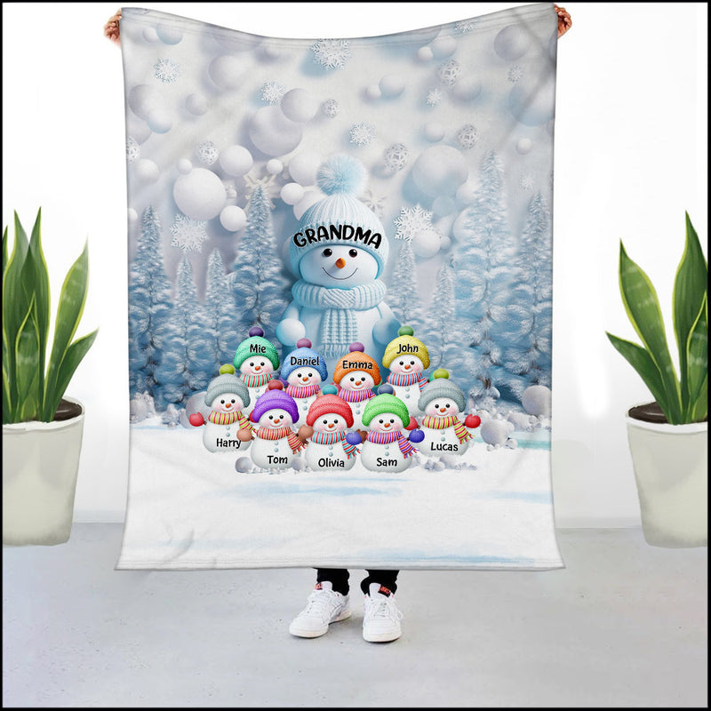 Christmas Blue Vibe Snowman Grandma Mom Colorful Kids Personalized Fleece Blanket