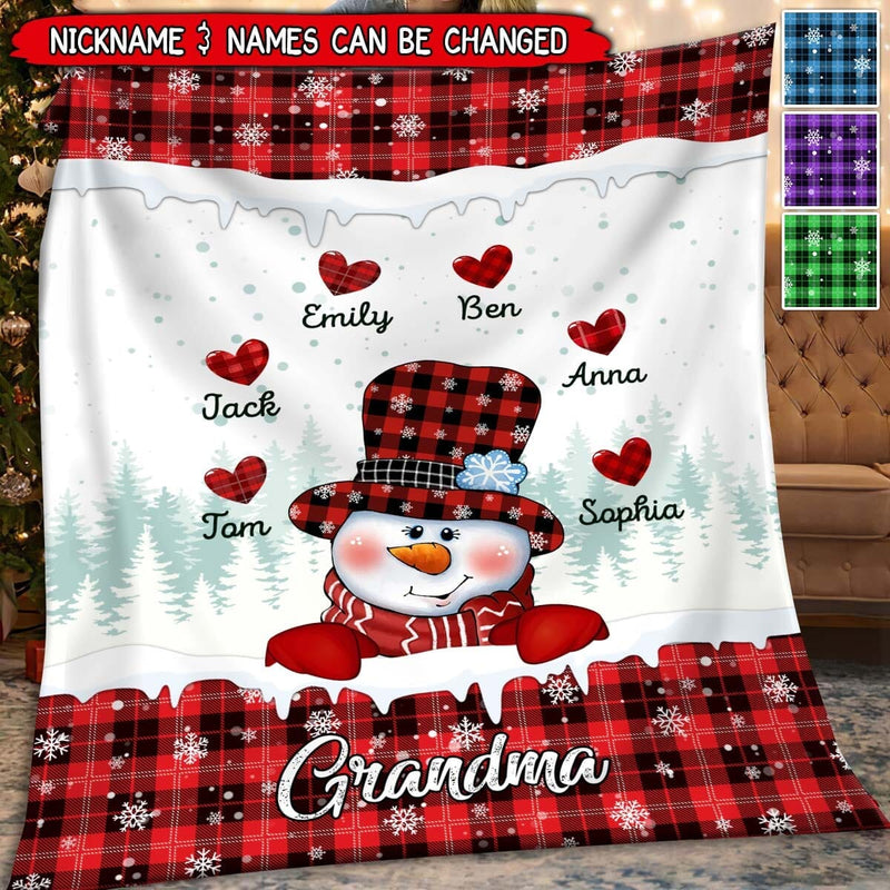 Colorful Christmas Snowman Nana Mom Sweet Heart Kids Personalized Fleece Blanket