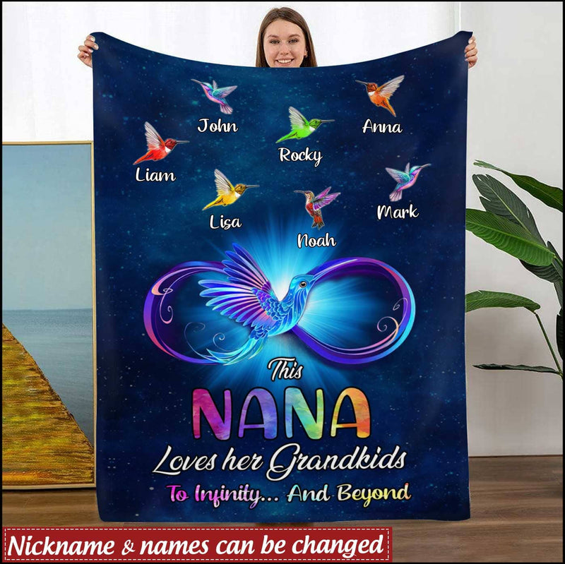 Grandma Loves Her Grandkids To Infinity Hummingbird Christmas Gift Personalized Blanket