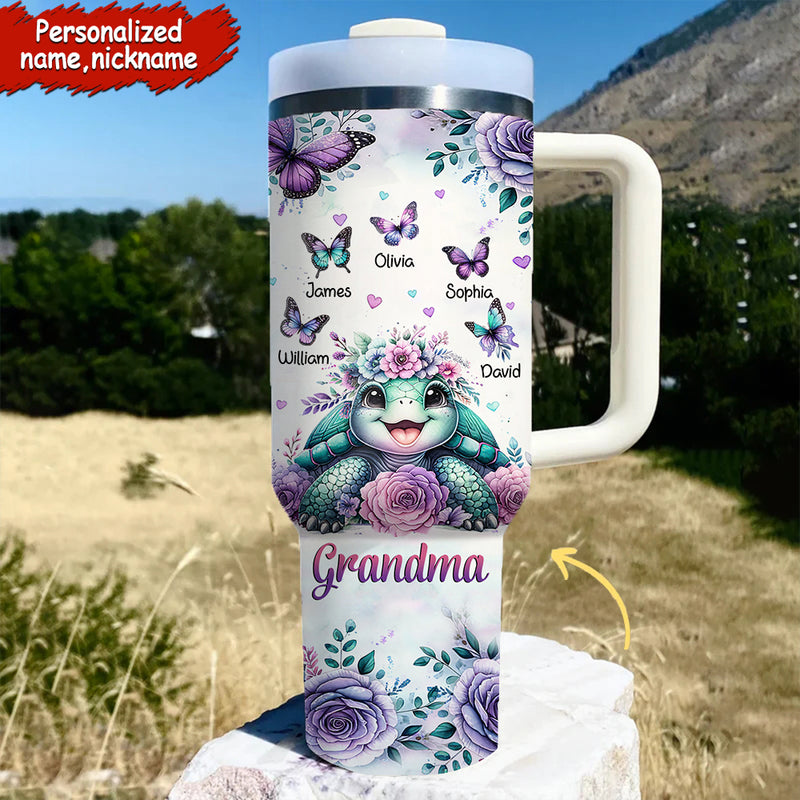 Personalized Purple Rose With Turtle Custom Butterfly 40oz Tumbler