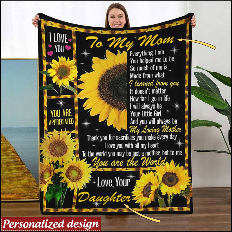 Sunflower Christmas Gift For Daughter From Mom Personalized Fleece Blanket