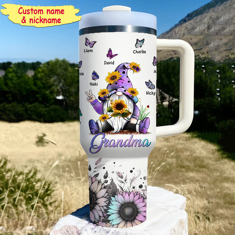 Galaxy Sunflower Gnome Grandma Mom Butterfly Kids Personalized Tumbler With Straw