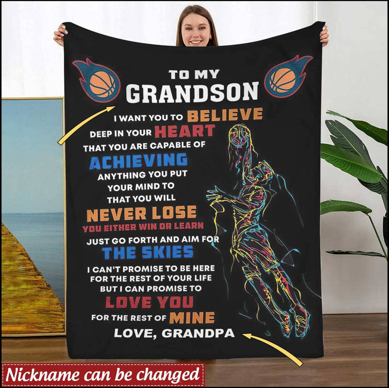 Basketball Lover Gift For Grandson From Grandpa Personalized Fleece Blanket