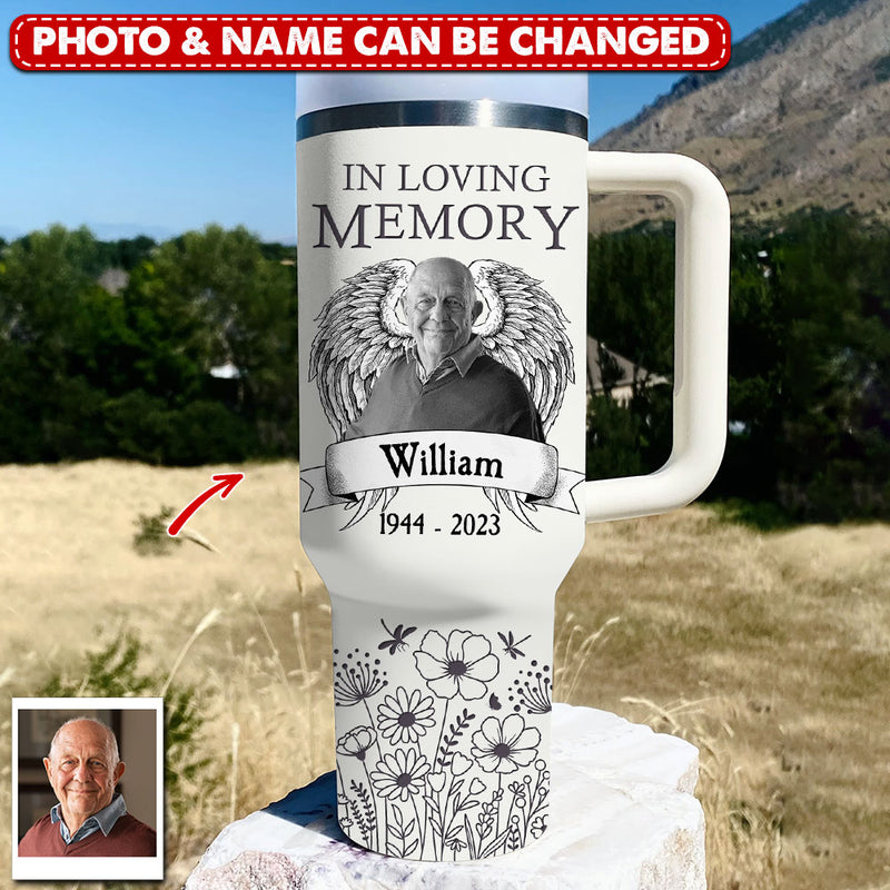 Memorial Upload Photo Wings In Loving Memory Personalized Tumbler With Straw