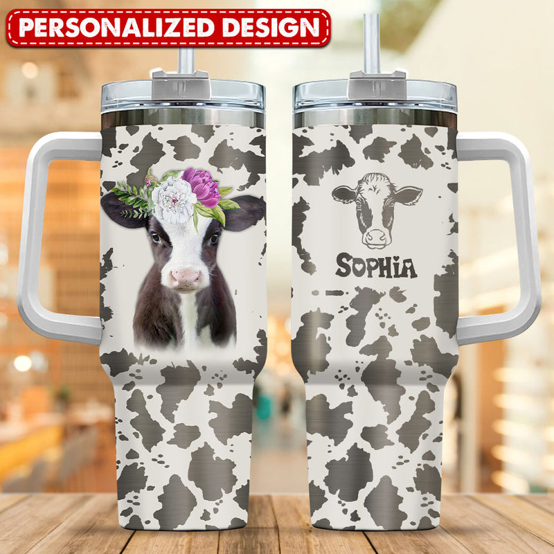 Personalized Love Cow Breeds Cattle Farm Cowprint Pattern Tumbler With Straw