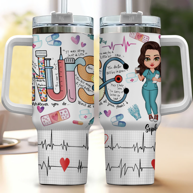 Pretty Nurse Doll Personalized Tumbler With Straw