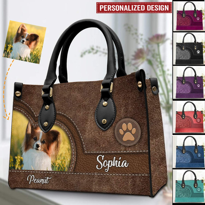 Custom Upload Photo Cute Dog Puppy Personalized Leather Handbag