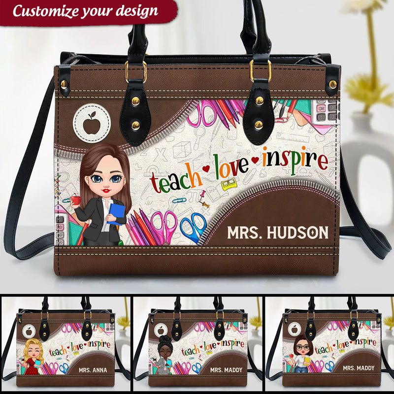 Teach Love Inspire Teacher Counselor Educator Personalized Leather Handbag