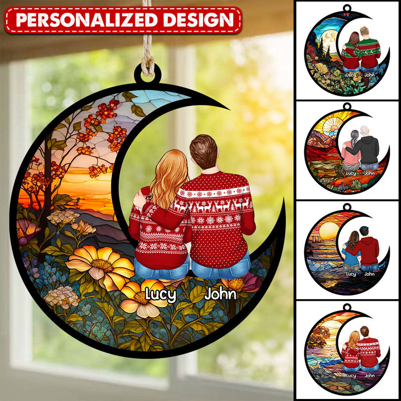 Personalized Christmas Couple Hugging Custom Suncatcher Ornament