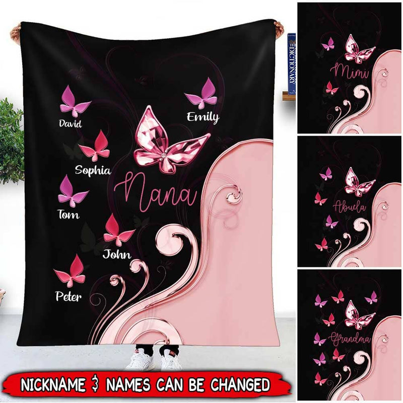 Grandma With Grandkids Butterflies Personalized Fleece Blanket