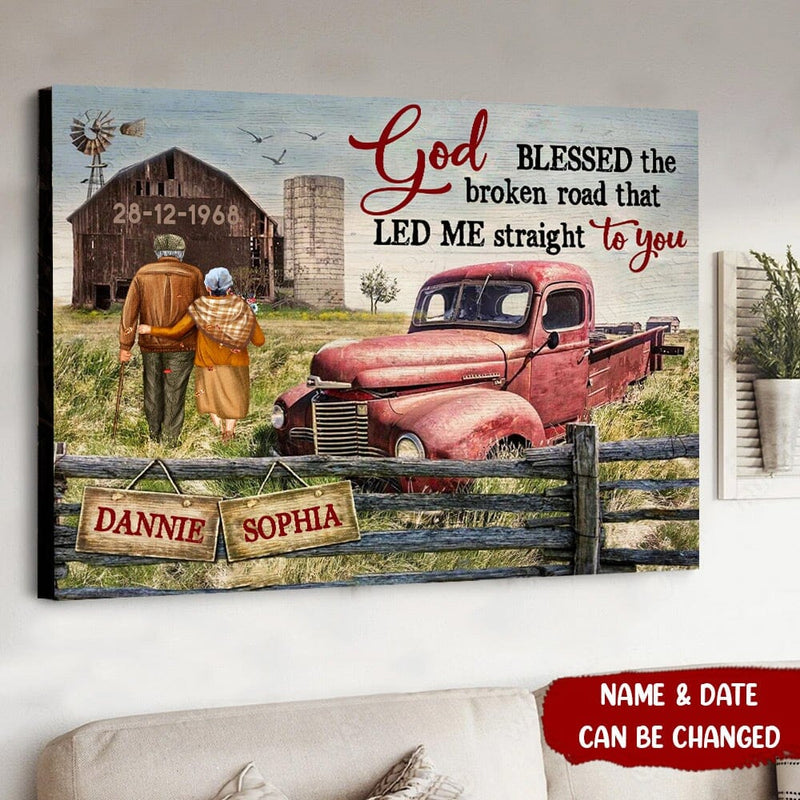 Old Couple God Blessed The Broken Road Valentine's Day Best Gift Personalized Canvas