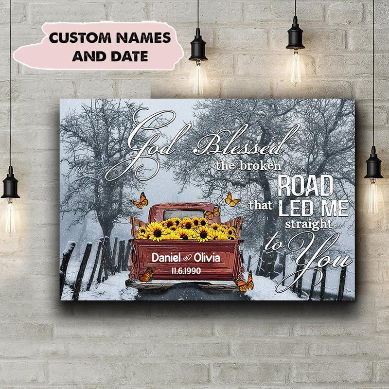 Husband Wife God Blessed The Broken Road Wedding Anniversary Christmas Personalized Canvas