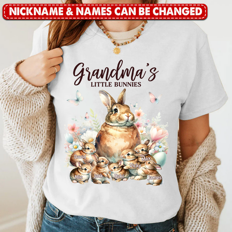 Grandma's Little Bunnies Easter Vibe Personalized White T-shirt
