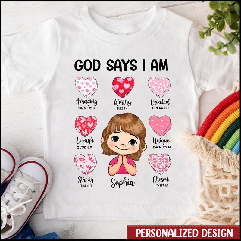 God Says I Am Kid Affirmations Personalized Youth Tee