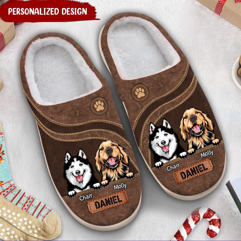 Dog Mom Leather Pattern Personalized Plush Slippers
