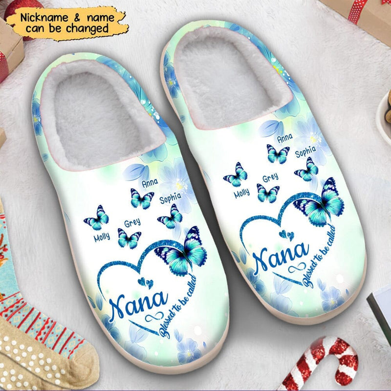 Personalized Blessed To Be Called Grandma Butterfly Plush Slippers