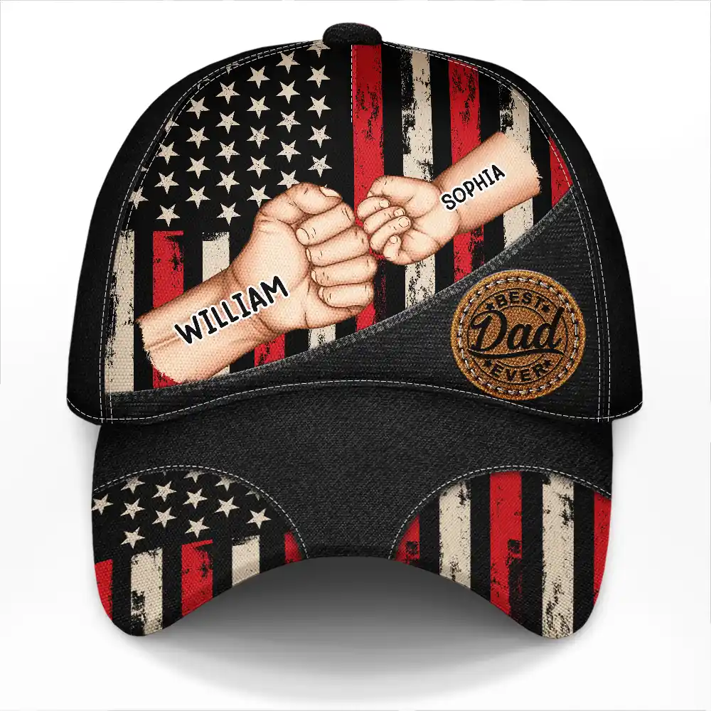 Best Dad Grandpa Ever Fist Bump Us Flag - Personalized Baseball Cap 3d, Father's Day Gift