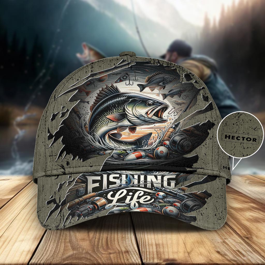 Fishing Life - Personalized Fishing Dad Classic Baseball Cap 3d