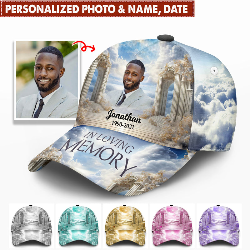 Memorial Upload Photo Heaven Gate Sky, In Loving Memory Personalized Classic Cap 3d