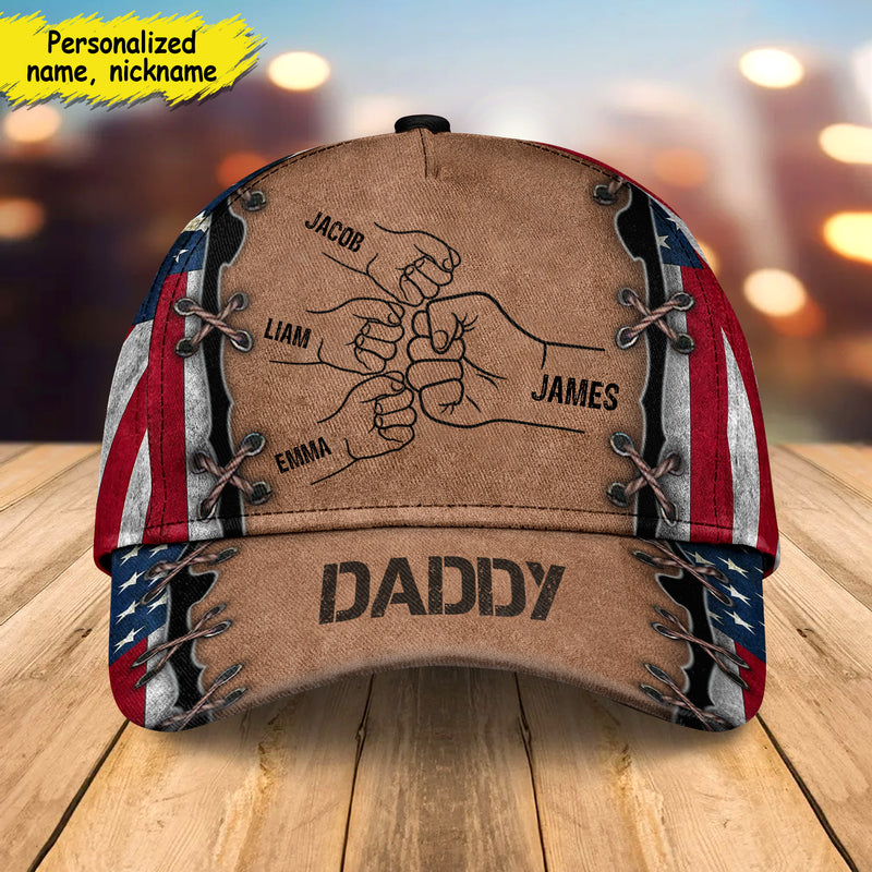 Grandpa Papa Daddy Fist Bump Fathers Day Family Personalized Classic Baseball Cap 3d