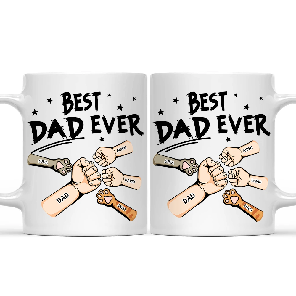 Best Dad Ever Pet And Kid Hand Punch Colorful - Personalized Father's Day Gift Mug