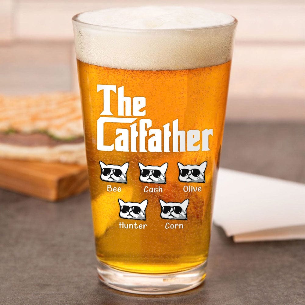 The Catfather For Cat Lovers Print Beer Glass, Personalized Father's Day Gift
