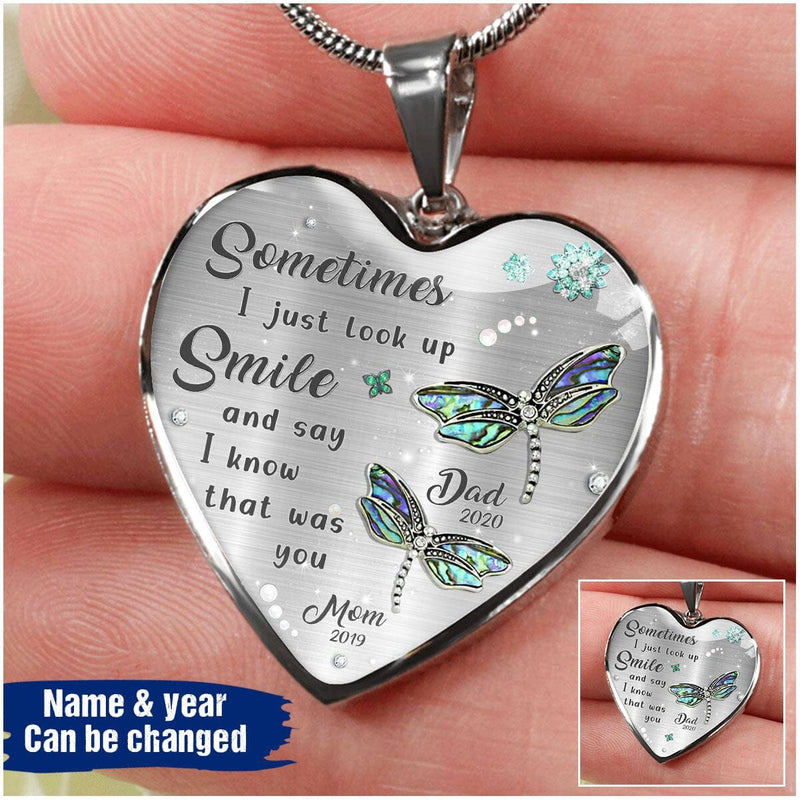 Sometimes I Just Look Up Smile And Say Dragonfly Memory Personalized Heart Necklace