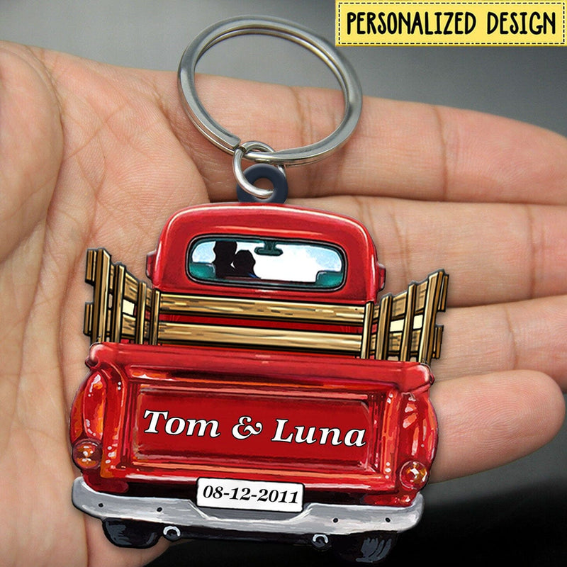 Personalized Red Truck Wooden Keychain