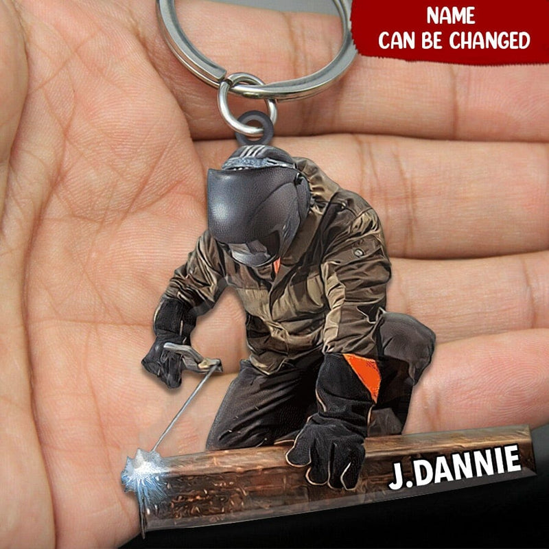 Welder Personalized Wooden Keychain