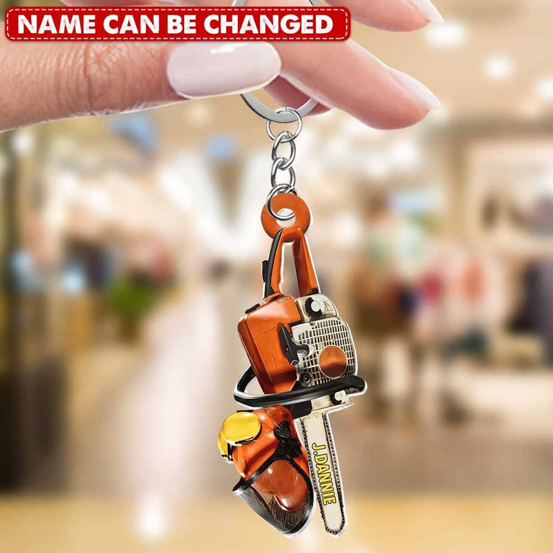 Chainsaw Machine Personalized Wooden Keychain