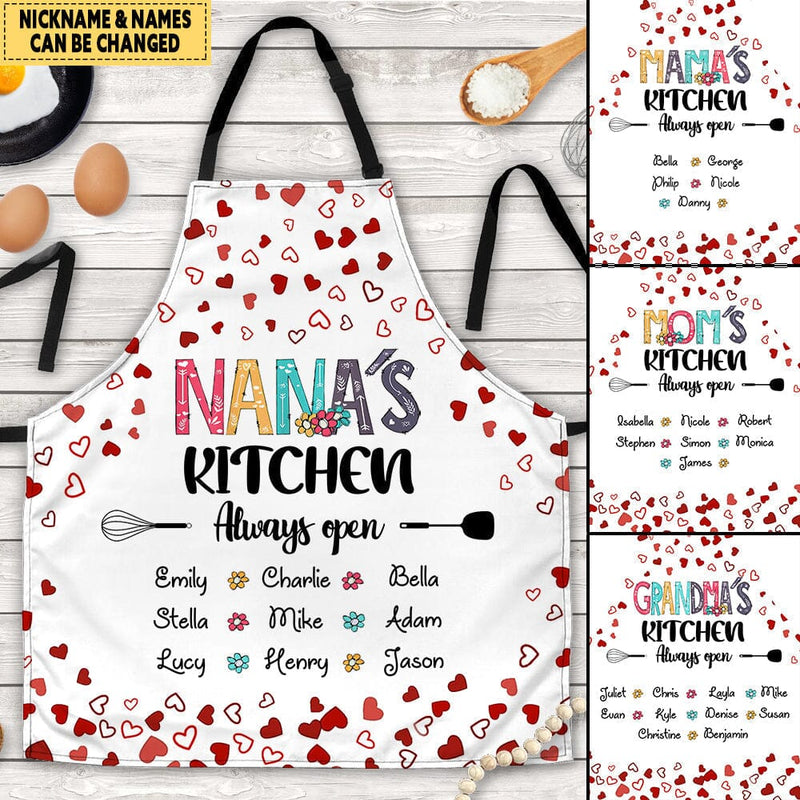 Nana's Kitchen Always Open Heart Pattern Custom Gift For Grandma Apron