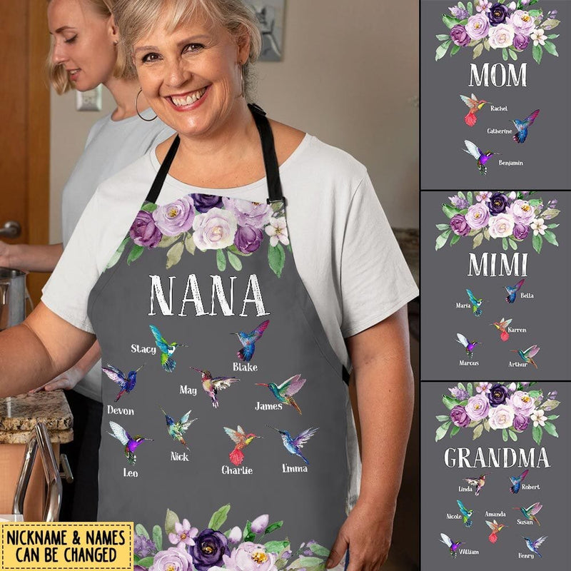 Nana Hummingbird Floral Pattern Custom Gift For Grandma Apron