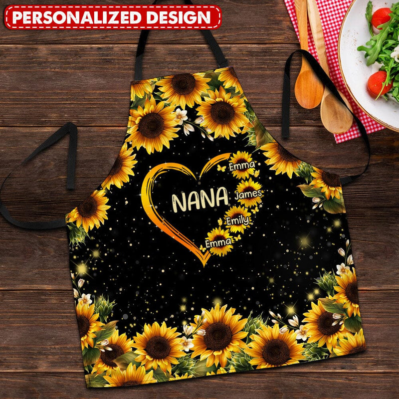 Mom, Grandma Heart Sunflowers Personalized Apron
