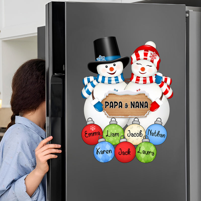 Couple Christmas Snowman Grandma Grandpa With Cute Grandkids Name Personalized Sticker Decal