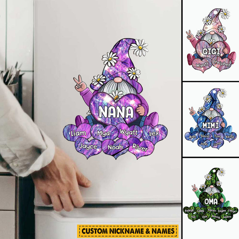 Sparkling Colorful Gnome Grandma- Mom With Sweet Heart Kids Personalized Sticker Decal