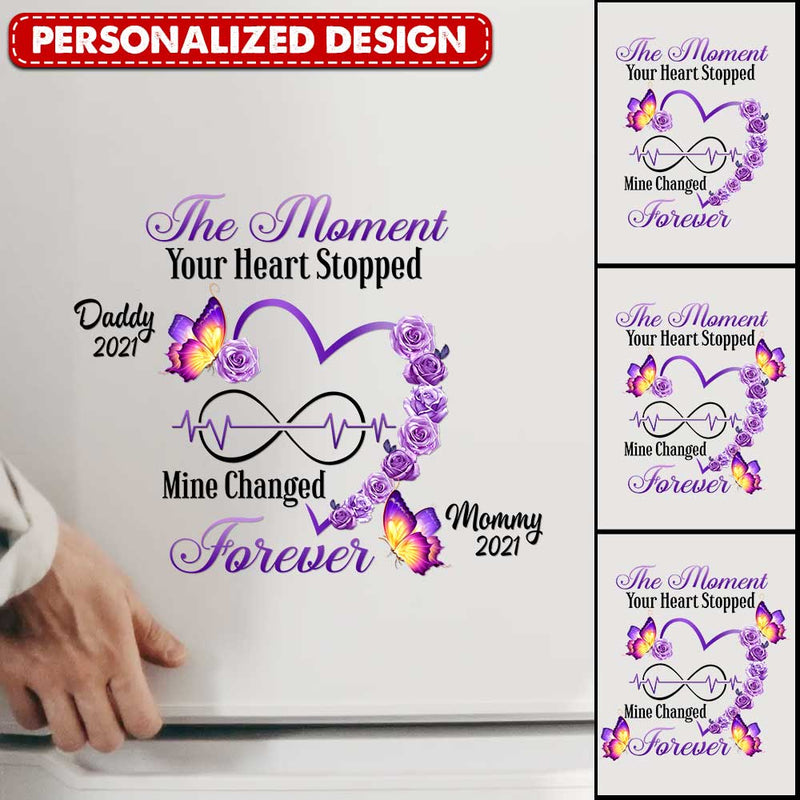Memorial Violet Flower Butterfly Heart Infinity, The Moment Your Heart Stopped Personalized Sticker Decal