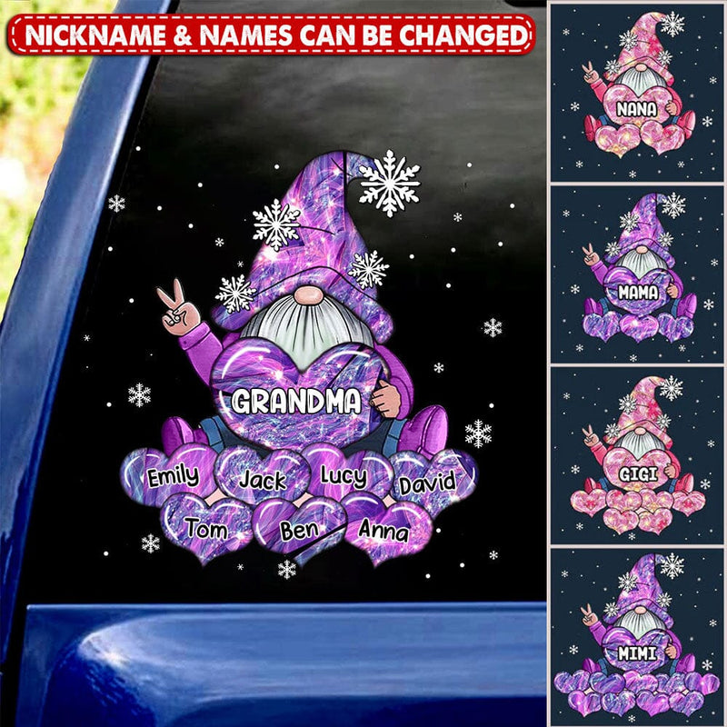 Sparkling Pink- Violet Gnome Grandma- Mom Sweet Heart Kids Personalized Sticker Decal