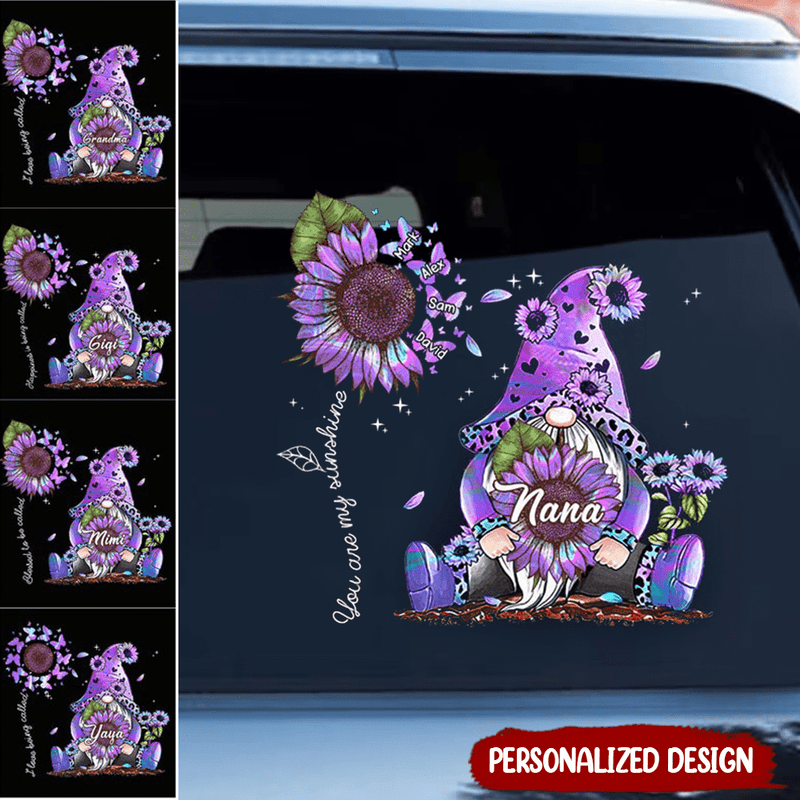 Hologram Sunflower Grandma- Mom Gnome Loves Butterfly Kids, You Are My Sunshine Nana Personalized Decal