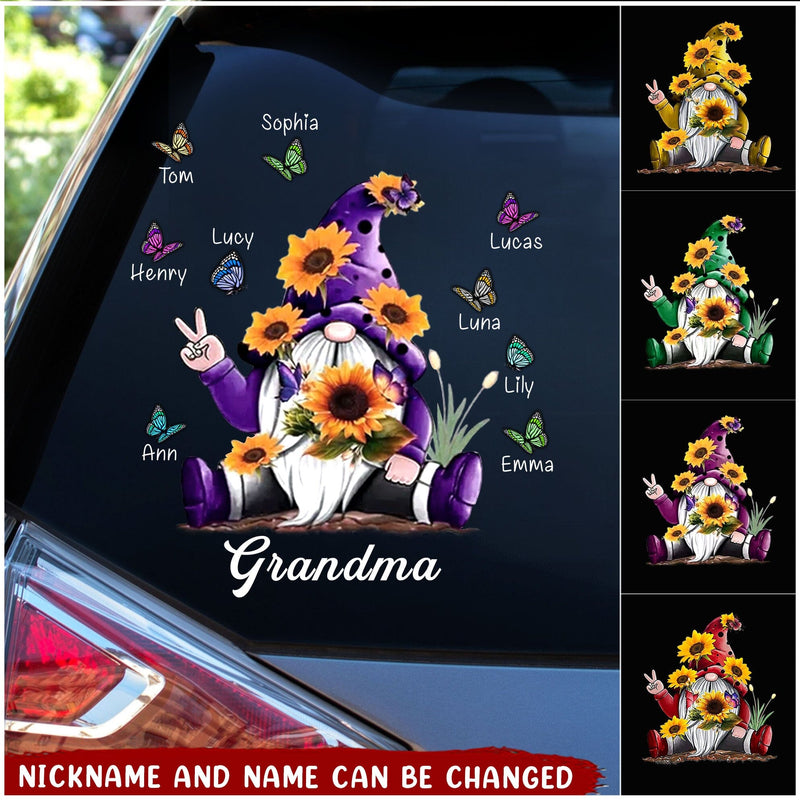 Sunflower Gnome Butterflies Grandma With Grandkids Personalized Grandma Decal