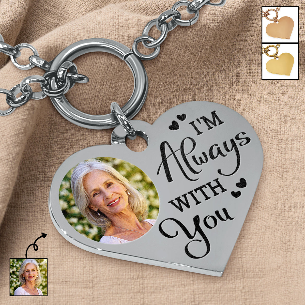 Custom Photo I'm Always With You - Memorial Gift For Family - Personalized Heart Bracelet