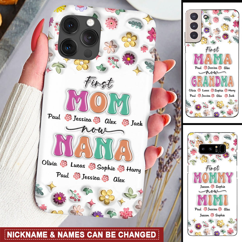 First Mom Now Grandma Inflated Effect Floral Pattern Personalized Silicone Phone Case