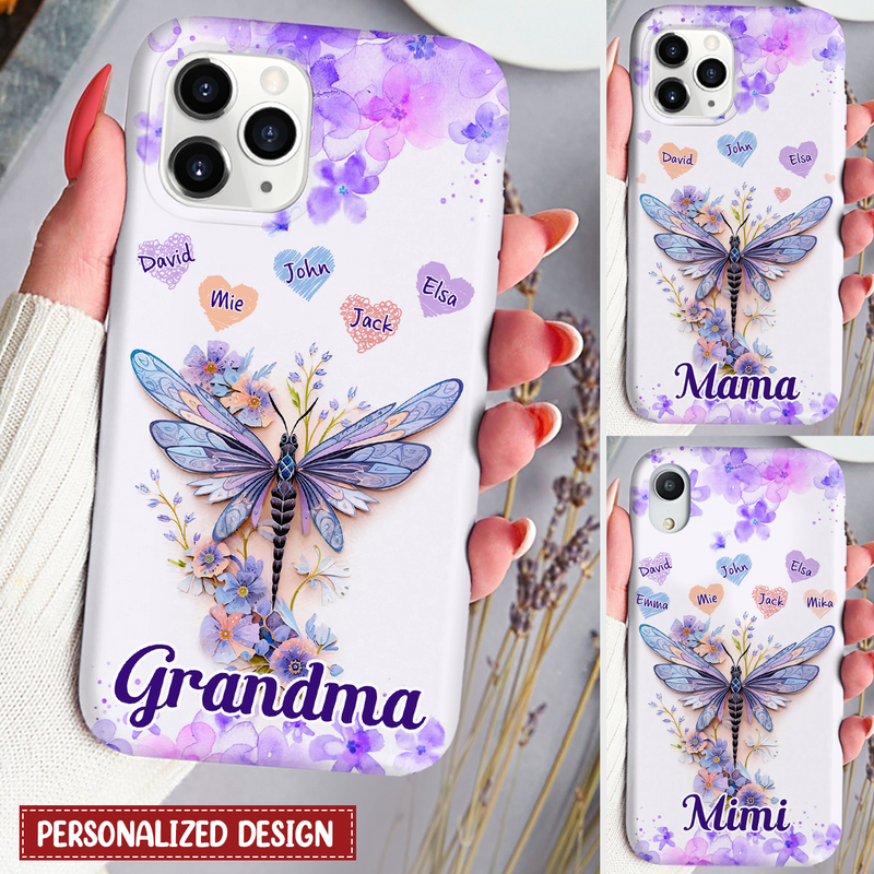 Personalized Phone Case Dragonfly With Flower Pattern - Custom Kids