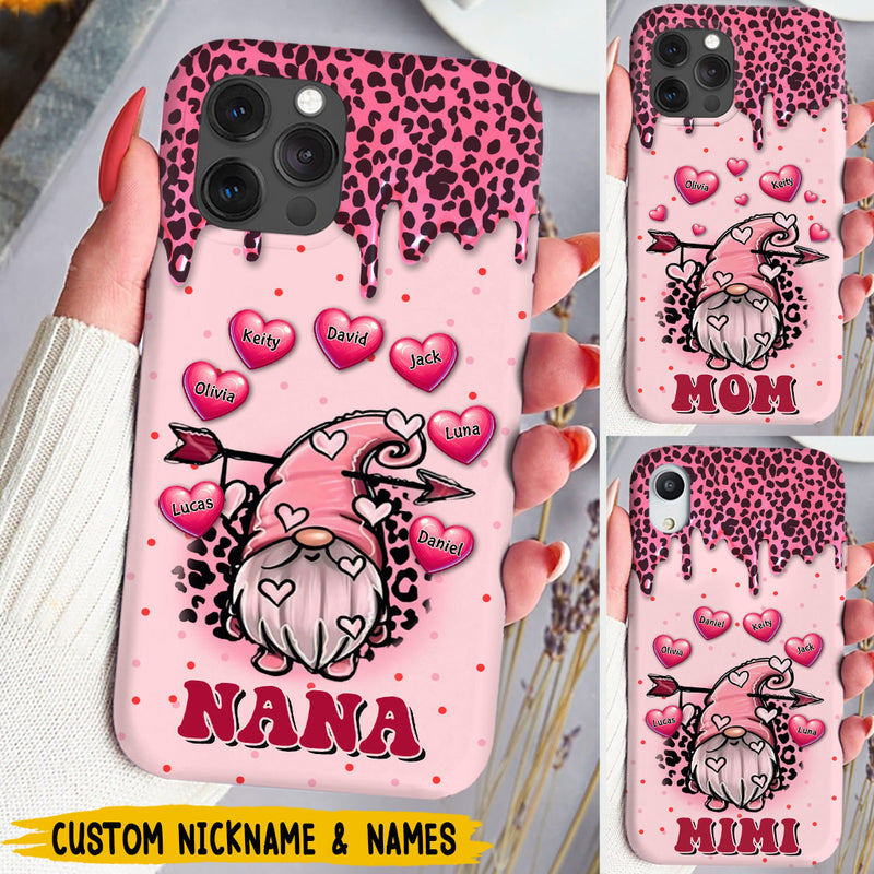 Dripping Leopard Cupid Grandma Gnome With Sweet Hearts Grandkids Personalized Phone Case